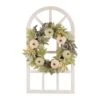 36 In. H Wooden Window Frame With 22 In. D Pumpkin Wreath