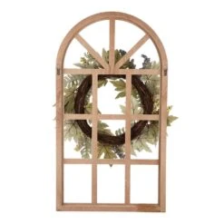 36 In. H Wooden Window Frame With 22 In. D Pumpkin Wreath -The Home Depot Shop glitzhome indoor fall decorations 2005500032 76 1000