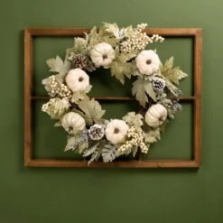 28 In. L Wooden Window Frame With 22 In. D Pumpkin Wreath -The Home Depot Shop glitzhome indoor fall decorations 2005500033 31 1000