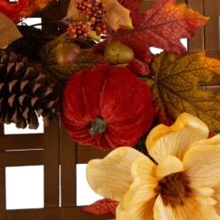 24 In. L Bamboo Tobacco Basket With 22 In. D Blooming Magnolia Wreath 11 24 In. L Bamboo Tobacco Basket With 22 In. D Blooming Magnolia Wreath -The Home Depot Shop glitzhome indoor fall decorations 2005500034 1f 1000