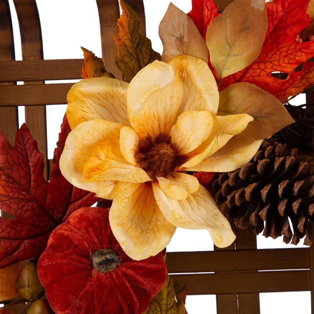 24 In. L Bamboo Tobacco Basket With 22 In. D Blooming Magnolia Wreath 2 24 In. L Bamboo Tobacco Basket With 22 In. D Blooming Magnolia Wreath - Image 2