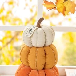 13 In. H Fall Stacked Fabric Pumpkin -The Home Depot Shop glitzhome indoor fall decorations 2005500075 1f 1000