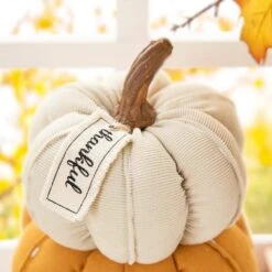 13 In. H Fall Stacked Fabric Pumpkin -The Home Depot Shop glitzhome indoor fall decorations 2005500075 44 1000