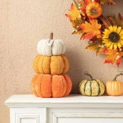 13 In. H Fall Stacked Fabric Pumpkin -The Home Depot Shop glitzhome indoor fall decorations 2005500075 4f 1000
