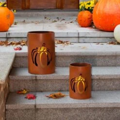 11 In. H Metal Cutout Pumpkin Bucket(Set Of 2)