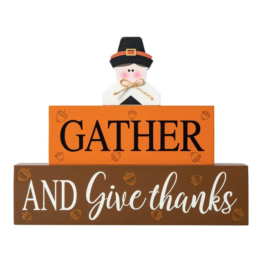 7.5 In. H Thanksgiving Wooden Pilgrim Table Block Sign 1 7.5 In. H Thanksgiving Wooden Pilgrim Table Block Sign