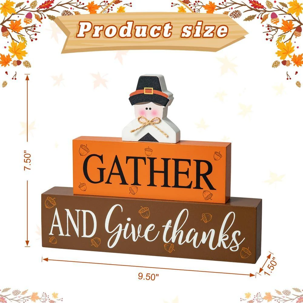 7.5 In. H Thanksgiving Wooden Pilgrim Table Block Sign 3 7.5 In. H Thanksgiving Wooden Pilgrim Table Block Sign - Image 3