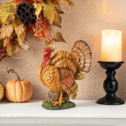 9.5 In. H Thanksgiving Resin Turkey Table Decor -The Home Depot Shop glitzhome indoor fall decorations 2006000089 77 1000