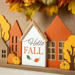 8 In. H Fall Wooden House Table Decor -The Home Depot Shop glitzhome indoor fall decorations 2006200035 1f 1000