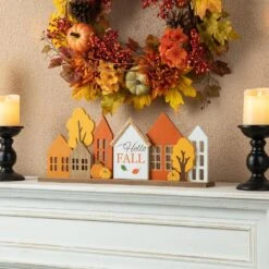 8 In. H Fall Wooden House Table Decor -The Home Depot Shop glitzhome indoor fall decorations 2006200035 77 1000