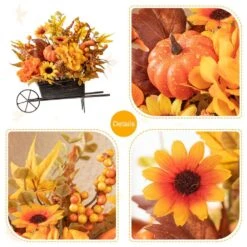 12 In. H Fall Floral Cart Centerpiece -The Home Depot Shop glitzhome indoor fall decorations 2019500016 1f 1000
