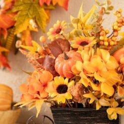 12 In. H Fall Floral Cart Centerpiece -The Home Depot Shop glitzhome indoor fall decorations 2019500016 44 1000