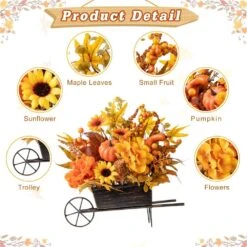 12 In. H Fall Floral Cart Centerpiece -The Home Depot Shop glitzhome indoor fall decorations 2019500016 4f 1000