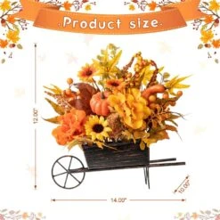 12 In. H Fall Floral Cart Centerpiece -The Home Depot Shop glitzhome indoor fall decorations 2019500016 c3 1000