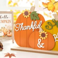 8 In. Thanksgiving Christmas Wooden Pumpkins Table Decor -The Home Depot Shop glitzhome indoor fall decorations 2029700010 4f 1000