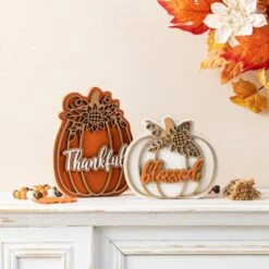 8 In. Thanksgiving Christmas Wooden Pumpkin Table Decor (Set Of 2) -The Home Depot Shop glitzhome indoor fall decorations 2029700012 31 1000