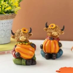 4.25 In. Fall Resin Christmas Highland Cow Table Decor (Set Of 2) -The Home Depot Shop glitzhome indoor fall decorations 2029700014 31 1000
