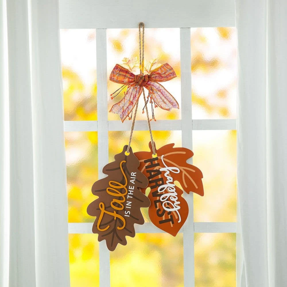 24.5 In. Fall Wooden Christmas Maple Leaves With Bowknot Door Hanger 6 24.5 In. Fall Wooden Christmas Maple Leaves With Bowknot Door Hanger - Image 6