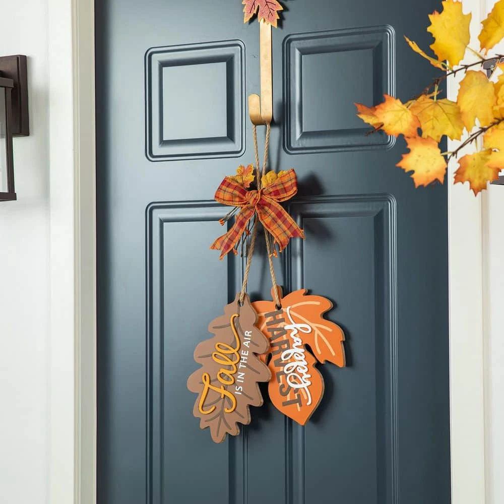 24.5 In. Fall Wooden Christmas Maple Leaves With Bowknot Door Hanger 5 24.5 In. Fall Wooden Christmas Maple Leaves With Bowknot Door Hanger - Image 5
