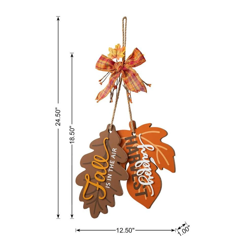 24.5 In. Fall Wooden Christmas Maple Leaves With Bowknot Door Hanger 4 24.5 In. Fall Wooden Christmas Maple Leaves With Bowknot Door Hanger - Image 4