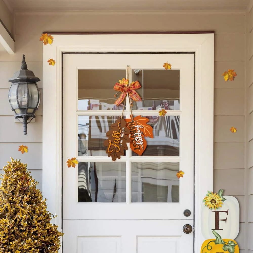 24.5 In. Fall Wooden Christmas Maple Leaves With Bowknot Door Hanger 2 24.5 In. Fall Wooden Christmas Maple Leaves With Bowknot Door Hanger - Image 2