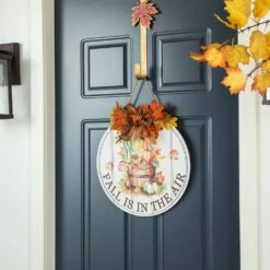 15 In. D Fall Wooden Round Word Sign Door Hanger -The Home Depot Shop glitzhome indoor fall decorations 2029800011 44 1000