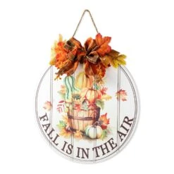 15 In. D Fall Wooden Round Word Sign Door Hanger