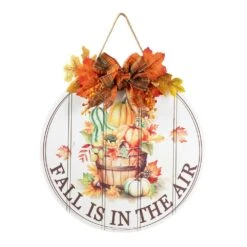 15 In. D Fall Wooden Round Word Sign Door Hanger -The Home Depot Shop glitzhome indoor fall decorations 2029800011 c3 1000