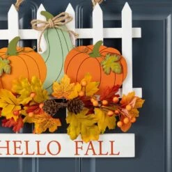 12.75 In. Fall Wooden Christmas Patch With Floral Door Hanger -The Home Depot Shop glitzhome indoor fall decorations 2029800012 1f 1000