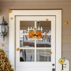 12.75 In. Fall Wooden Christmas Patch With Floral Door Hanger -The Home Depot Shop glitzhome indoor fall decorations 2029800012 31 1000