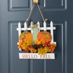 12.75 In. Fall Wooden Christmas Patch With Floral Door Hanger -The Home Depot Shop glitzhome indoor fall decorations 2029800012 4f 1000