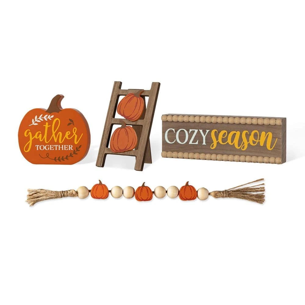 5.25 In. Fall Wooden Christmas Word Signs Tiered Tray Table Decor (Set Of 4) 4 5.25 In. Fall Wooden Christmas Word Signs Tiered Tray Table Decor (Set Of 4) - Image 4