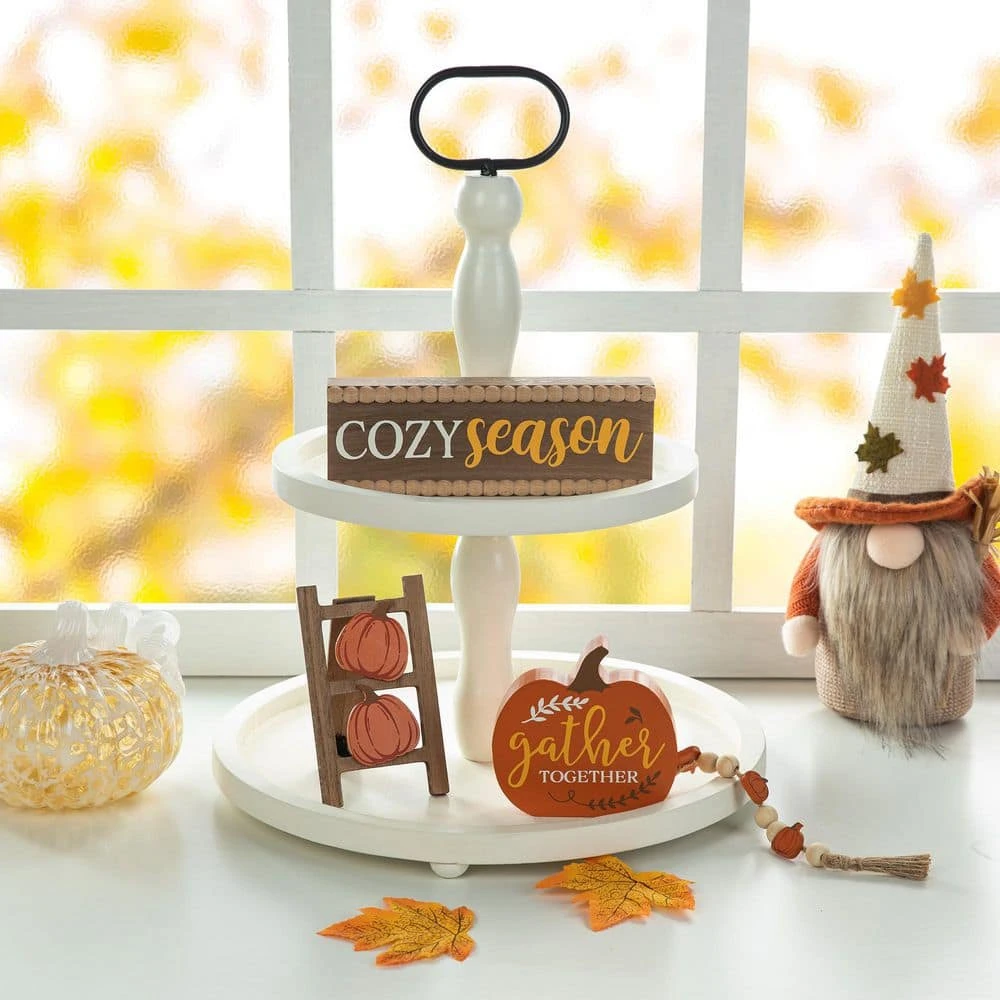 5.25 In. Fall Wooden Christmas Word Signs Tiered Tray Table Decor (Set Of 4) 2 5.25 In. Fall Wooden Christmas Word Signs Tiered Tray Table Decor (Set Of 4) - Image 2