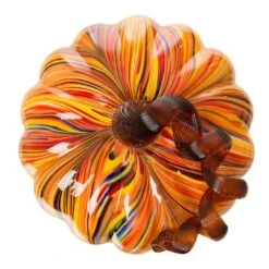 8.66 In. D X 6.69 In. H Multi-Striped Glass Large Pumpkin -The Home Depot Shop glitzhome indoor fall decorations gh1209003456 fa 1000