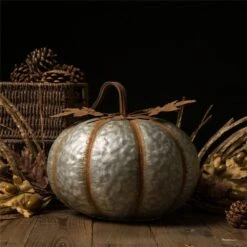 12 In. H Galvanized Metal Round Pumpkin -The Home Depot Shop glitzhome indoor fall decorations gh1214002373 fa 1000