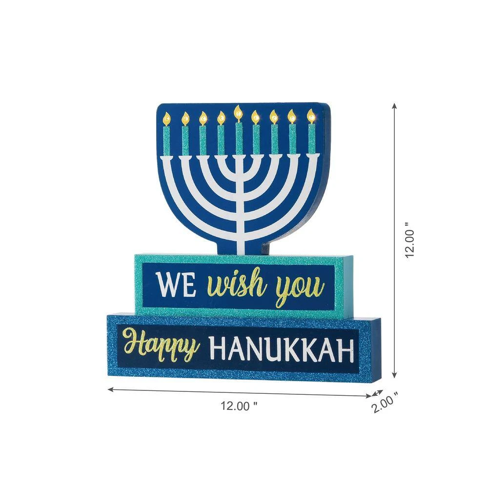 12 In. H Wooden Hanukkah Block Word Sign Lighted 4 12 In. H Wooden Hanukkah Block Word Sign Lighted - Image 4