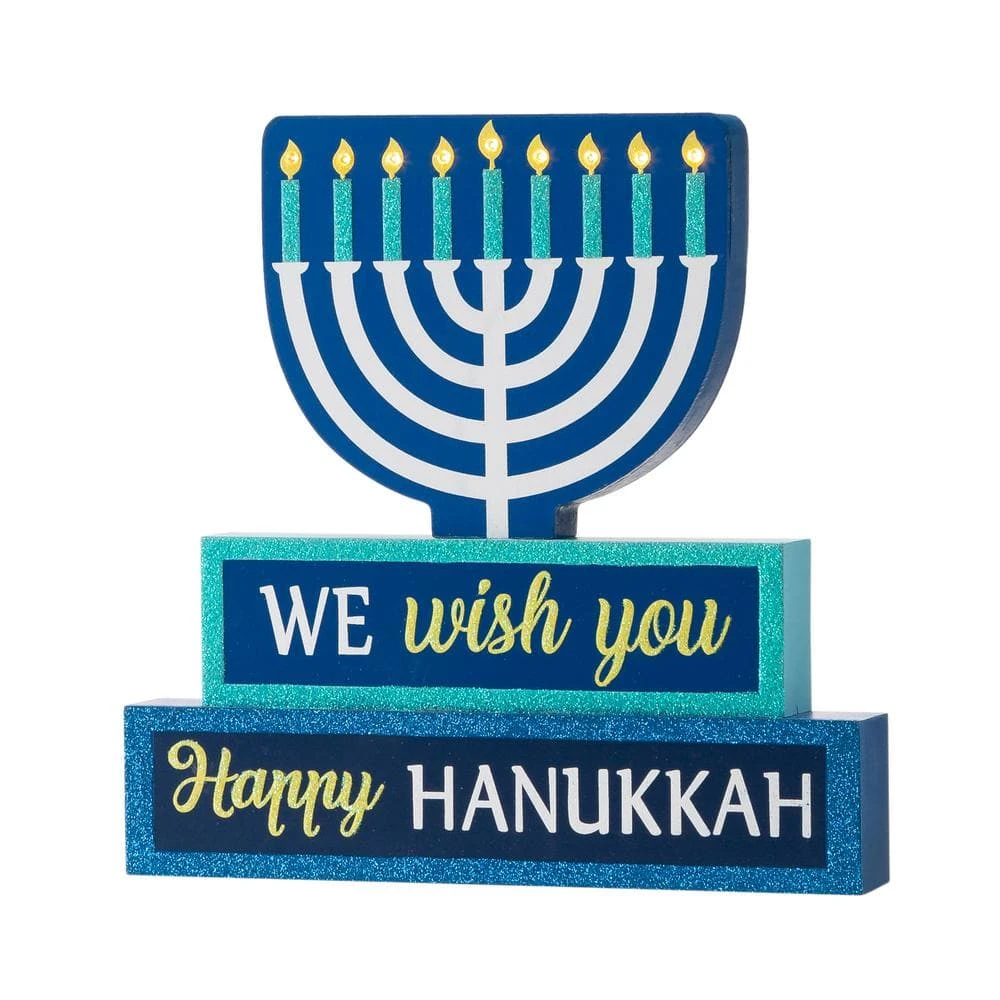 12 In. H Wooden Hanukkah Block Word Sign Lighted 1 12 In. H Wooden Hanukkah Block Word Sign Lighted