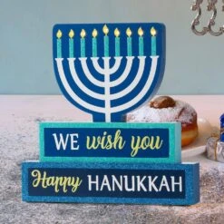 12 In. H Wooden Hanukkah Block Word Sign Lighted 7 12 In. H Wooden Hanukkah Block Word Sign Lighted -The Home Depot Shop glitzhome indoor hanukkah decorations 2009900031 c3 1000
