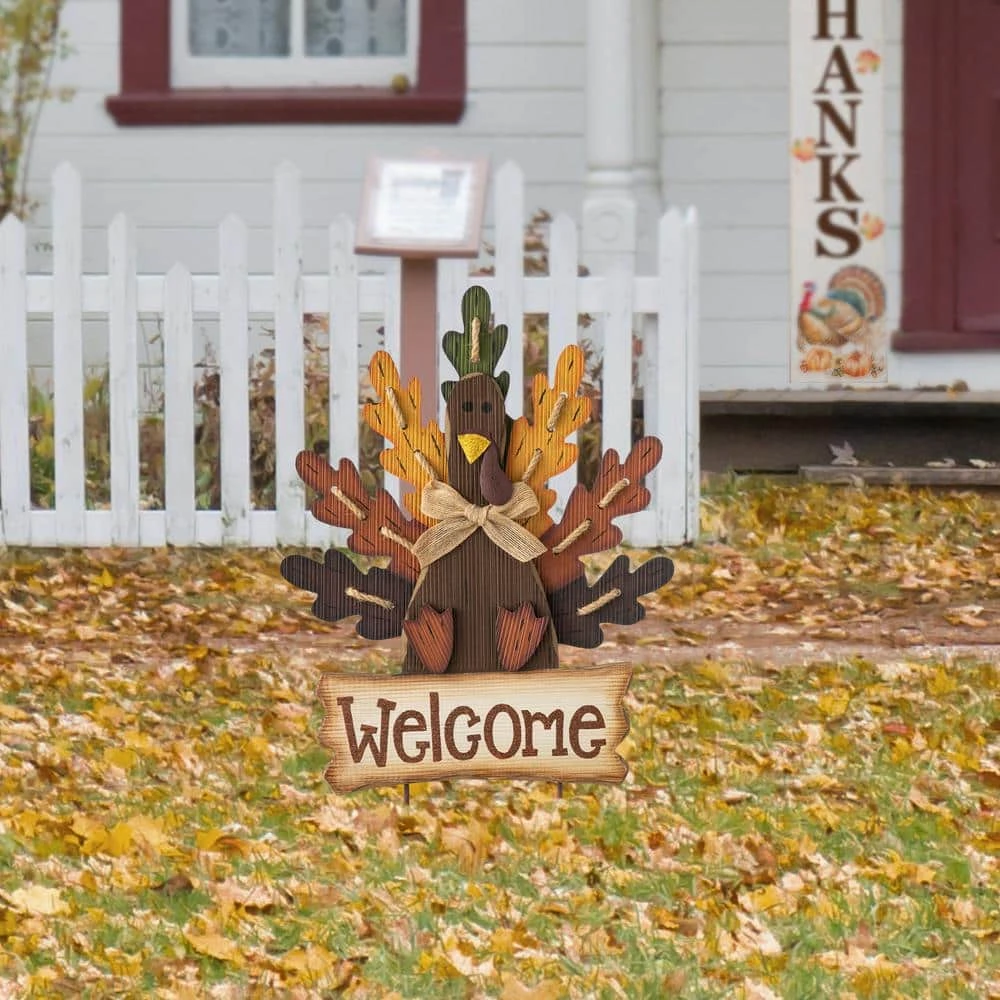 23.62 In. H Burlap/Wooden Turkey Welcome Sign Or Yard Stake 1 23.62 In. H Burlap/Wooden Turkey Welcome Sign Or Yard Stake