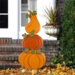 42 In. H 3-in-1 Metal Pumpkin Yard Stake Or Hanging Decor (KD, 2-Function) -The Home Depot Shop glitzhome outdoor fall decorations 2005600010 31 1000