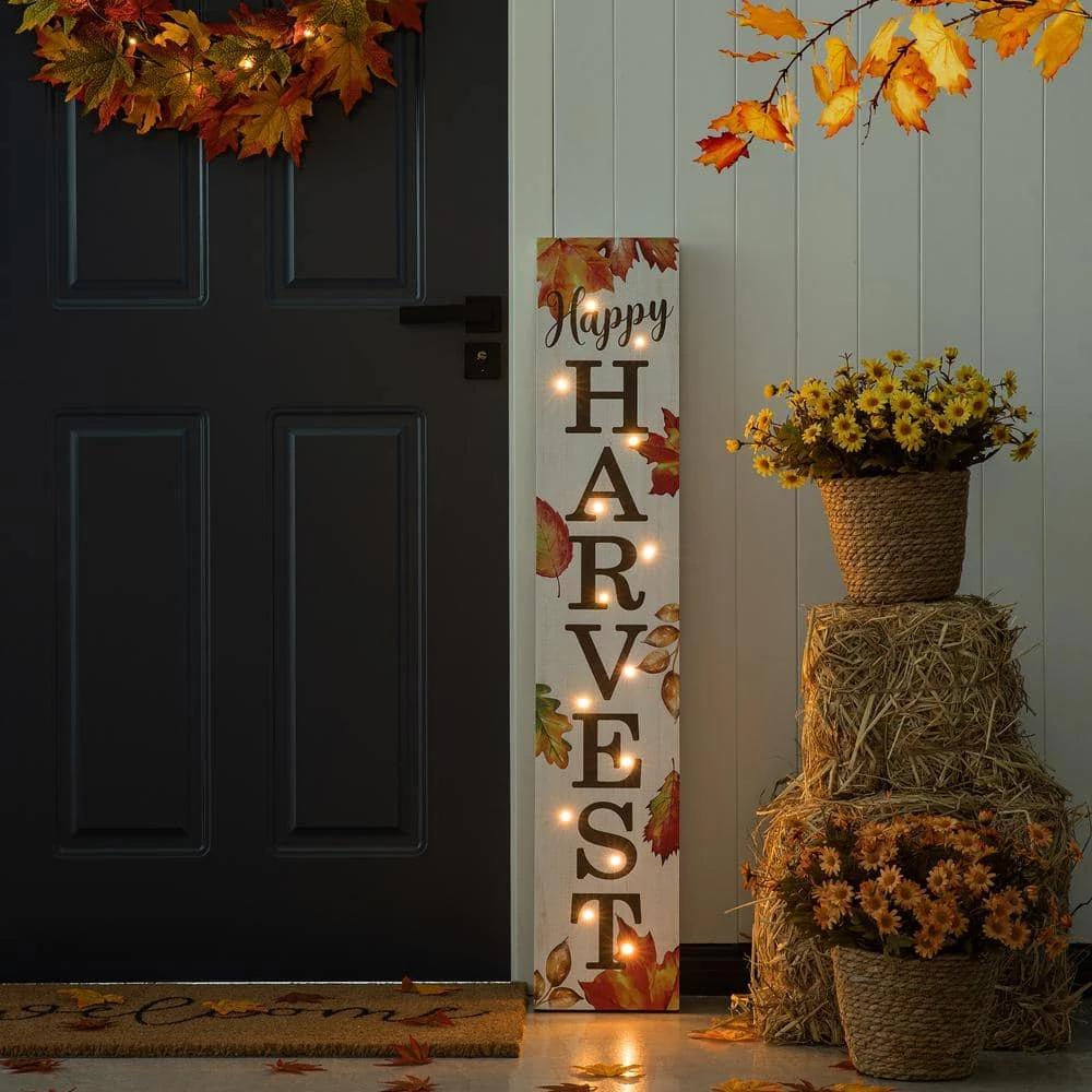 42 In. H Fall Lighted Maple Leaves Wooden Porch Sign 1 42 In. H Fall Lighted Maple Leaves Wooden Porch Sign