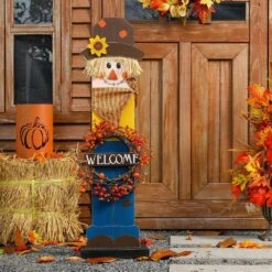 42 In. H Fall Lighted Wooden Scarecrow Porch Decor With Wreath 10 42 In. H Fall Lighted Wooden Scarecrow Porch Decor With Wreath -The Home Depot Shop glitzhome outdoor fall decorations 2005600015 4f 1000