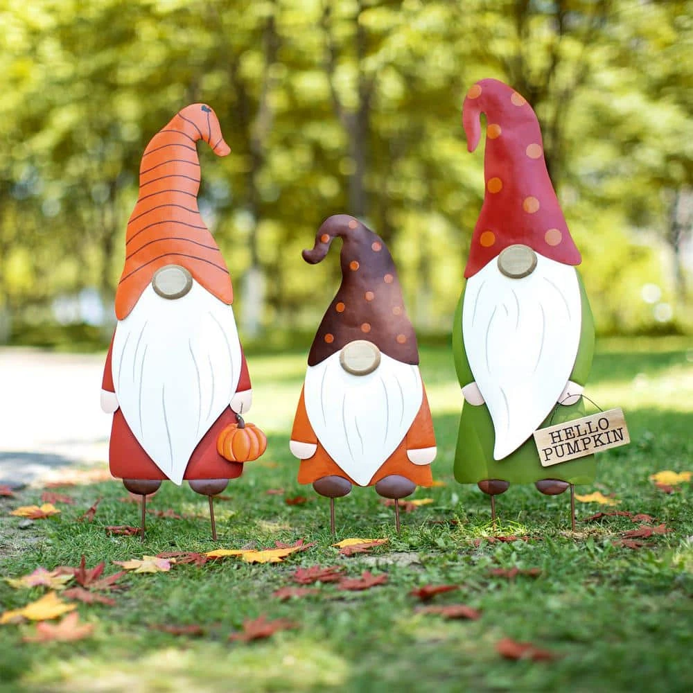 Fall Metal Gnome Family Yard Stake Or Wall Decor Or Standing Decor (Set Of 3) 1 Fall Metal Gnome Family Yard Stake Or Wall Decor Or Standing Decor (Set Of 3)