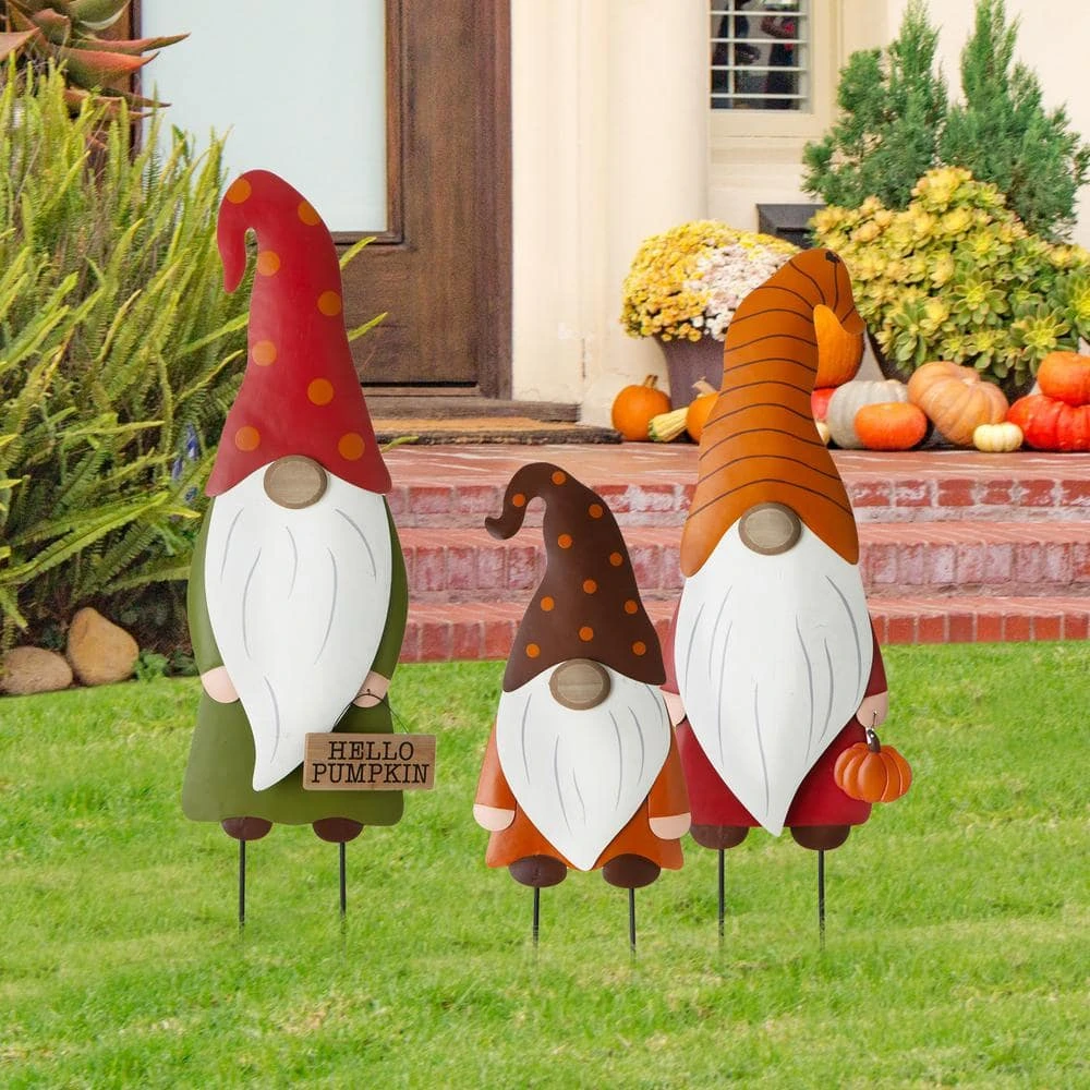Fall Metal Gnome Family Yard Stake Or Wall Decor Or Standing Decor (Set Of 3) 3 Fall Metal Gnome Family Yard Stake Or Wall Decor Or Standing Decor (Set Of 3) - Image 3