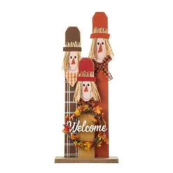 36.25 In. H Lighted Wooden Scarecrow Family Fall Porch Decor With Wreath -The Home Depot Shop glitzhome outdoor fall decorations 2005600028 c3 1000