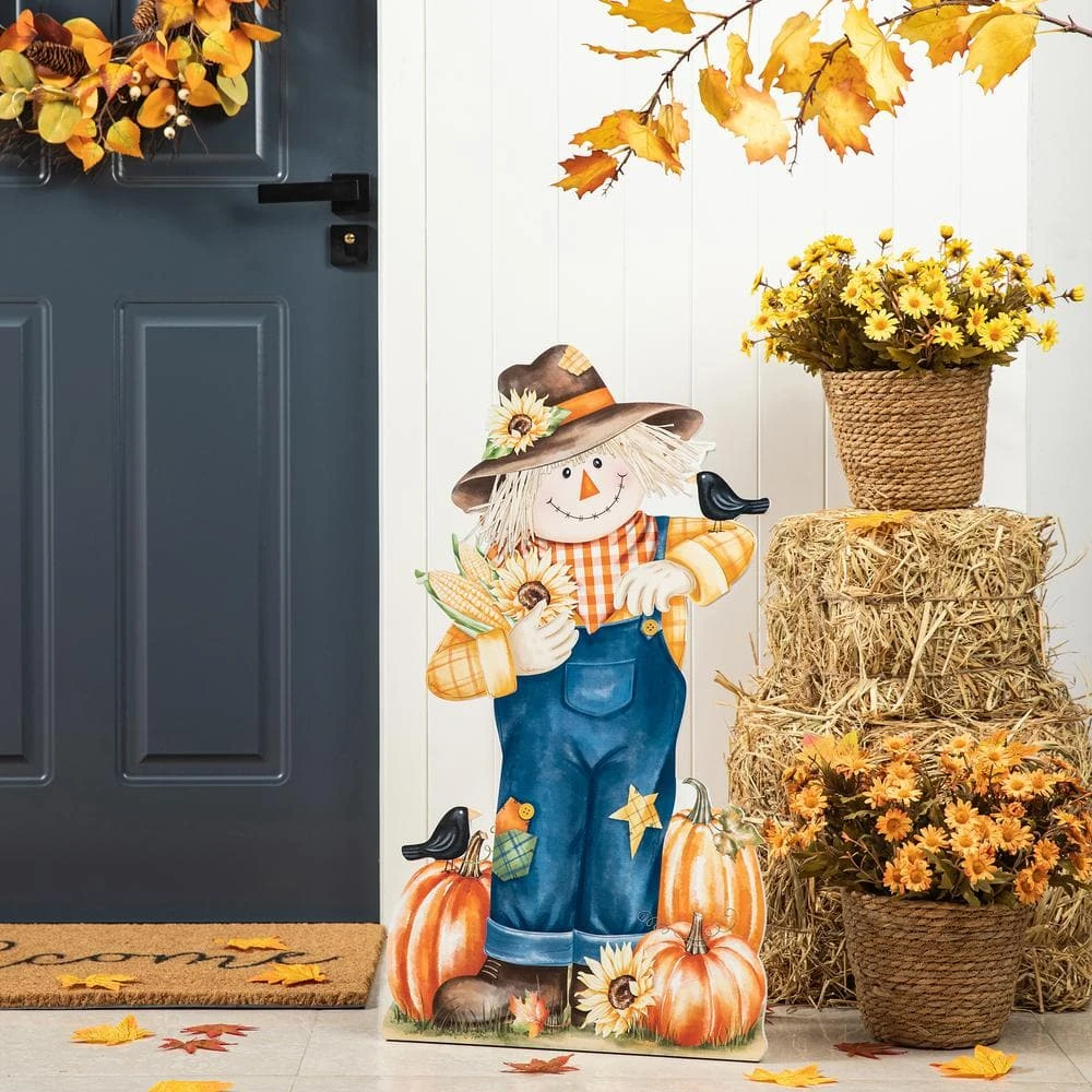 30 In. H Fall Wooden Painted Scarecrow Porch Decor 1 30 In. H Fall Wooden Painted Scarecrow Porch Decor