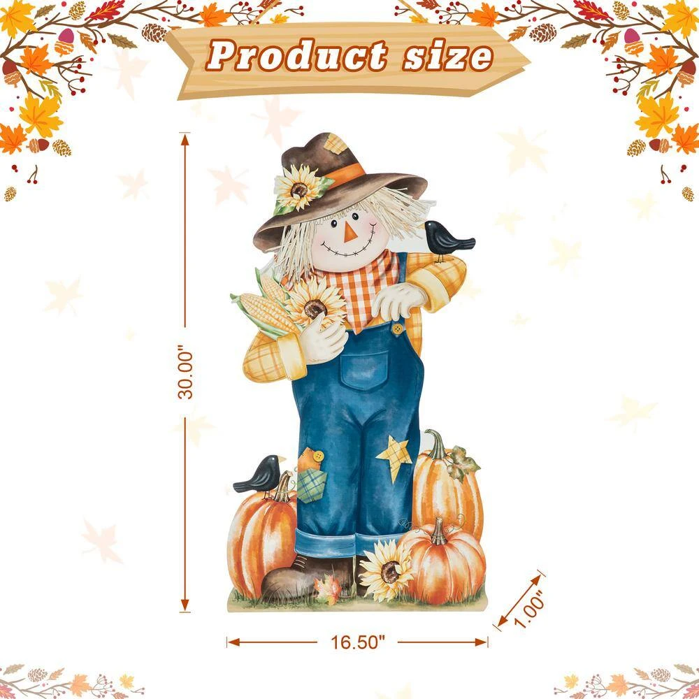 30 In. H Fall Wooden Painted Scarecrow Porch Decor 4 30 In. H Fall Wooden Painted Scarecrow Porch Decor - Image 4