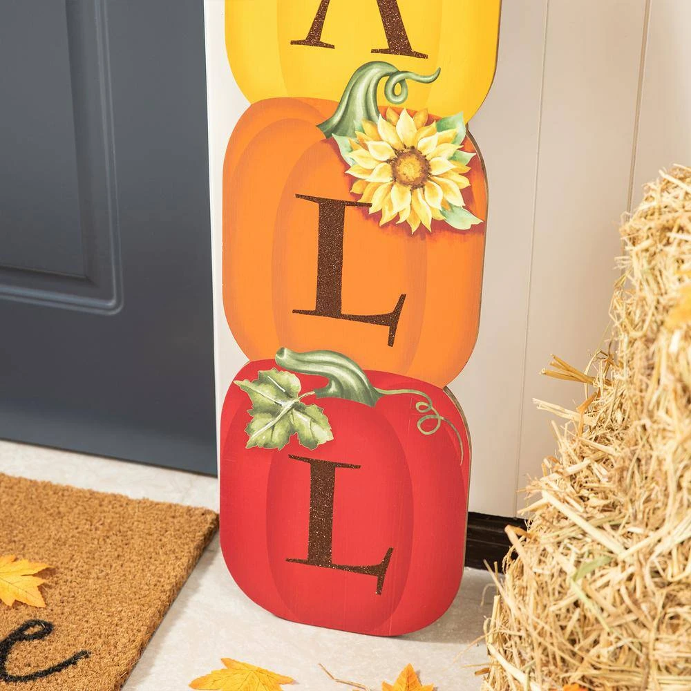 42 In. H Fall Wood Stacked Pumpkin Porch Decor 8 42 In. H Fall Wood Stacked Pumpkin Porch Decor - Image 8