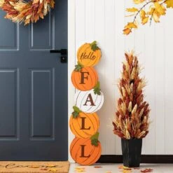 41.75 In. Fall And Christmas Double Sided Wooden Pumpkin And Ornament Porch Sign -The Home Depot Shop glitzhome outdoor fall decorations 2005600038 1f 1000