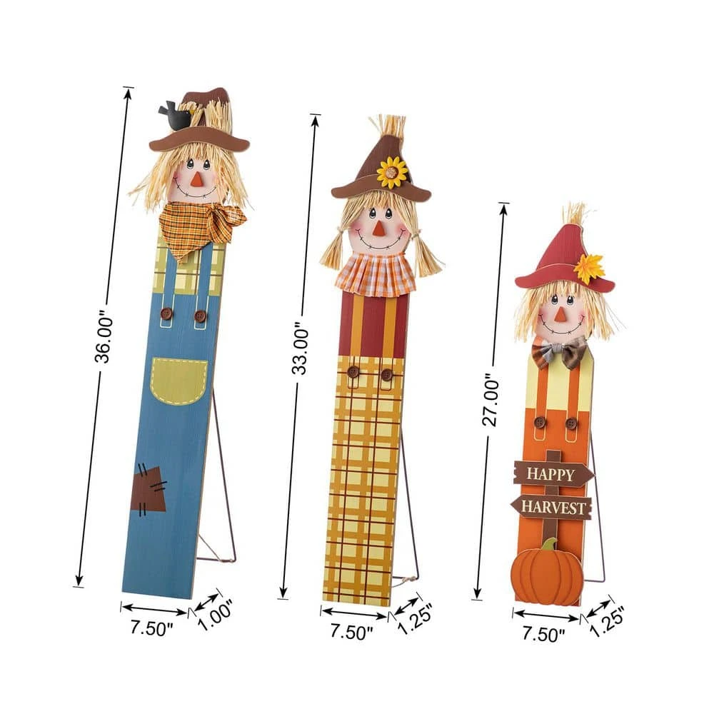 36 In. Fall Wood Sacrecrow Family Porch Decor 2 Function (Set Of 3 Or Single Piece) 4 36 In. Fall Wood Sacrecrow Family Porch Decor 2 Function (Set Of 3 Or Single Piece) - Image 4